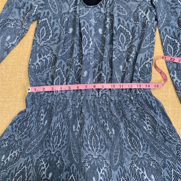 Michael Kors Blue Paisley Peasant Sleeve U Neck sheath Chiffon Dress formal - Picture 9 of 16